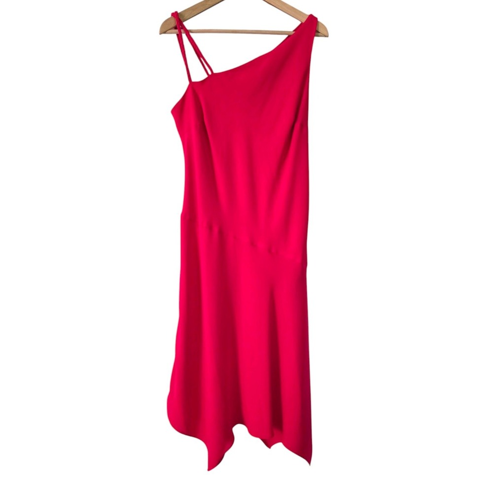 Vintage Hot Pink Evan Picone Asymmetrical Formal Dress 12 Bias Cut Braided Strap